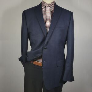 Van Heusen Men's Sport Coat Blazer Two Button Navy‎ Houndstooth Poly Blend 42R